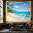 thumbnail image 6 of Tropical Beach with Palm Trees and Ocean Waves on a Sunny Shore, Serene Coastal for Beach Lovers, Vacation Art Decor, Holiday Gift, Tapestry Wall Hanging for Bedroom and Living Room, 6 of 7