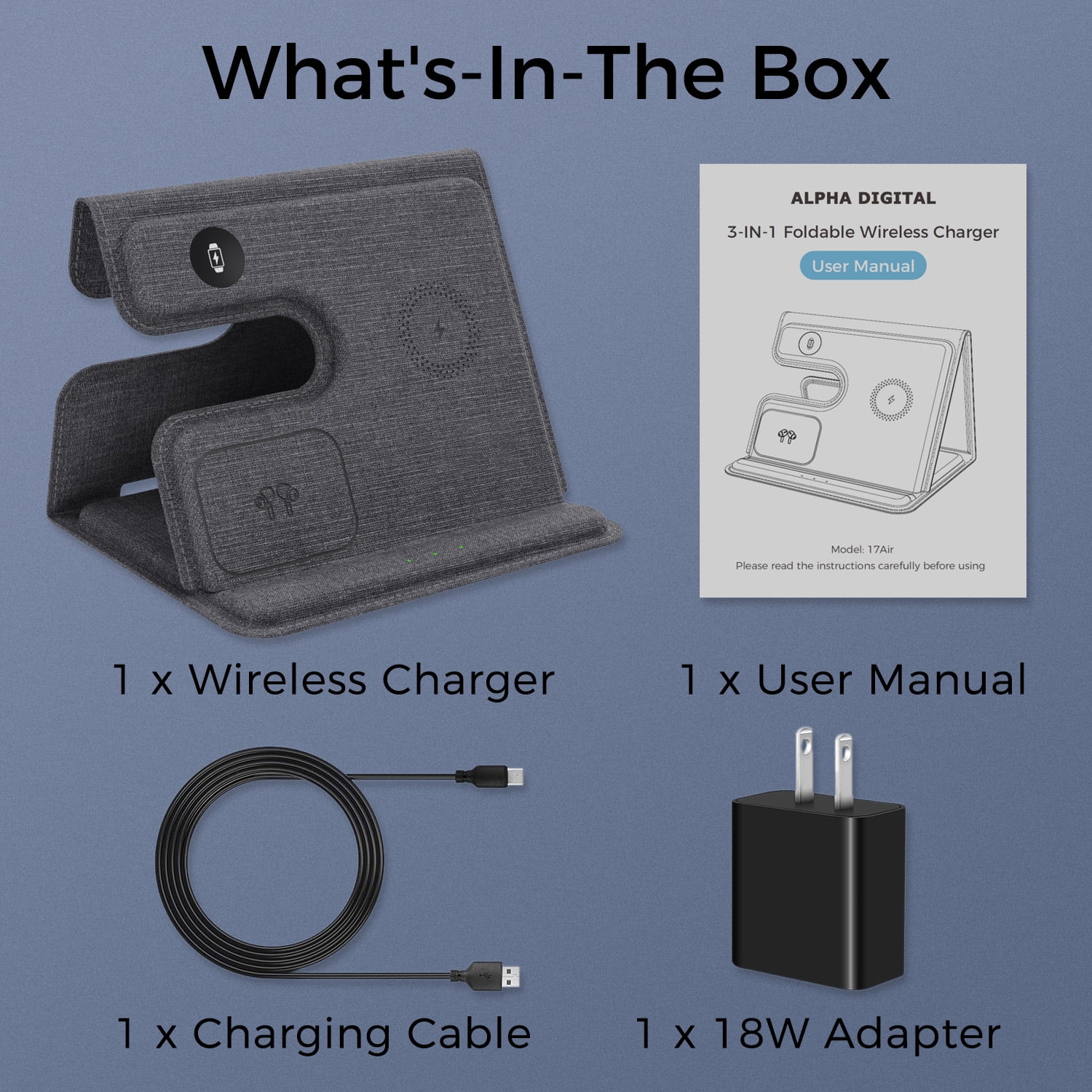 3 in 1 Wireless Charger Leather Stand for iPhone, AirPods, iWatch, Cellphones/Earbuds with wireless charging function, 18W high power, Efficient induction, Intelligent indicator light, Double coil