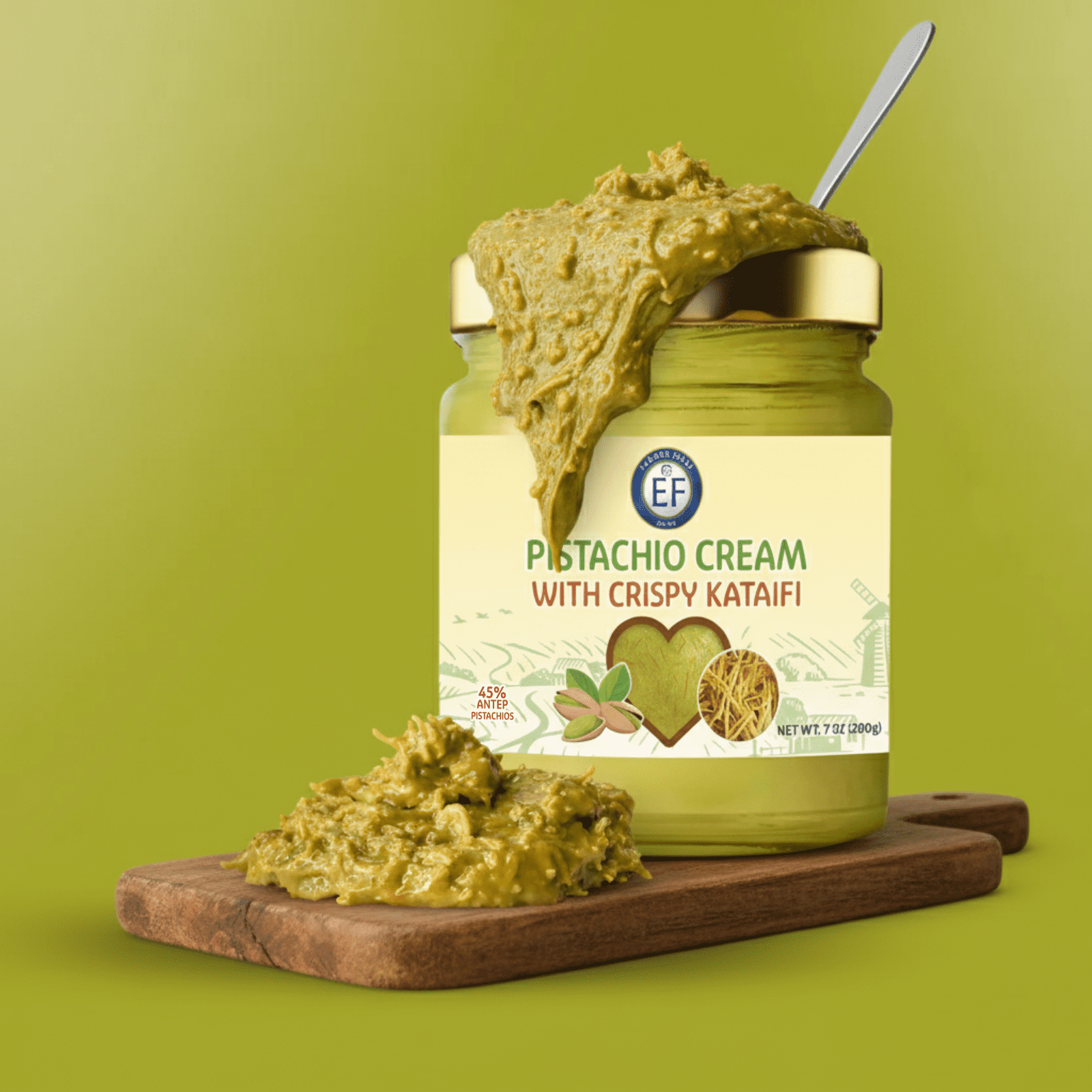 Eastern Feast - Pistachio Cream with Crispy Kataifi, Premium Middle Eastern Dessert Spread, Rich Pistachio Filling, 200g Jar