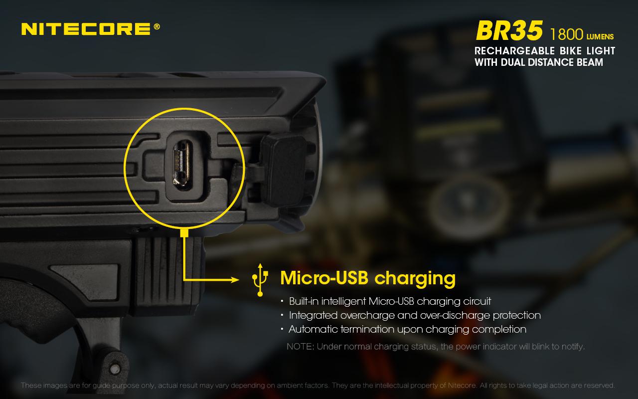 NITECORE BR35 1800 Lumen Rechargeable Bike Light -Cree, XM-L2 U2 LED with VCL10 Multi-Tool and USB Car Adapter - image 4 of 11