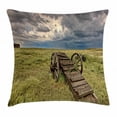 thumbnail image 1 of Barn Wood Wagon Wheel Throw Pillow Cushion Cover, Old Prairie Cart Agricultural Field Ranch Dramatic Stormy Sky, Decorative Square Accent Pillow Case, 20 X 20 Inches, Green Brown Grey, by Ambesonne, 1 of 2