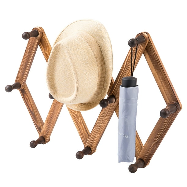 10Hook Burnt Wood WallMounted Expandable Accordion Peg Coat Rack