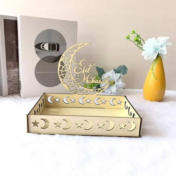 Bgsha Exquisite Muslim Arabic Wooden Dessert Tray for Ramadan and Eid Mubarak