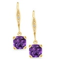 thumbnail image 3 of Gem Stone King 18K Yellow Gold Plated Silver Purple Amethyst and White Diamond Earrings for Women (2.81 Cttw, Gemstone February Birthstone, Cushion 7MM), 3 of 6