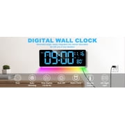 XREXS Digital Wall Clock Large Display, 16.5 LED Wall Clock with 6 Color Changes Night Lights, Auto DST, Count Up/Down Timer Clock with Remote Control for Living Room Bedroom Office Wall Decor