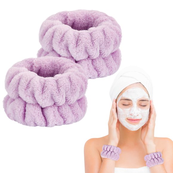 2 piezas de toallas de muñeca para lavar la cara-Dorbetar muñequeras de microfibra para lavar la cara pulseras de spa para lavar la cara bandas de toalla esponjosas bandas de brazo para lavar la cara