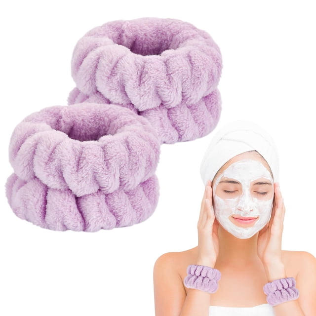 2 piezas de toallas de muñeca para lavar la cara-Dorbetar muñequeras de microfibra para lavar la cara pulseras de spa para lavar la cara bandas de toalla esponjosas bandas de brazo para lavar la cara