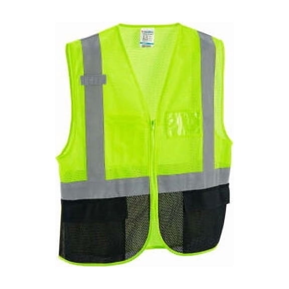 Global Industrial 641637LL Class 2 Hi-Vis Safety Vest - 3 Pockets Mesh, Lime & Black - Large & Extra Large