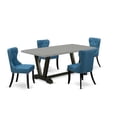 thumbnail image 6 of East West Furniture V697SI121-5 5-Pc Modern Dining Table Set- 4 Parson Dining Chairs with Blue Linen Fabric Seat and Button Tufted Chair Back - Rectangular Table Top & Wooden Legs - Cement and..., 6 of 10
