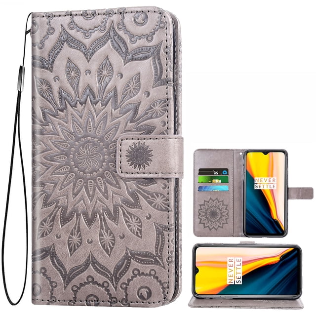Case for Oneplus 7 /6T Wallet Case Leather Premium PU Embossed Design Magnetic Closure Protective Cover with Card Slots for Oneplus 7 /6T, Black