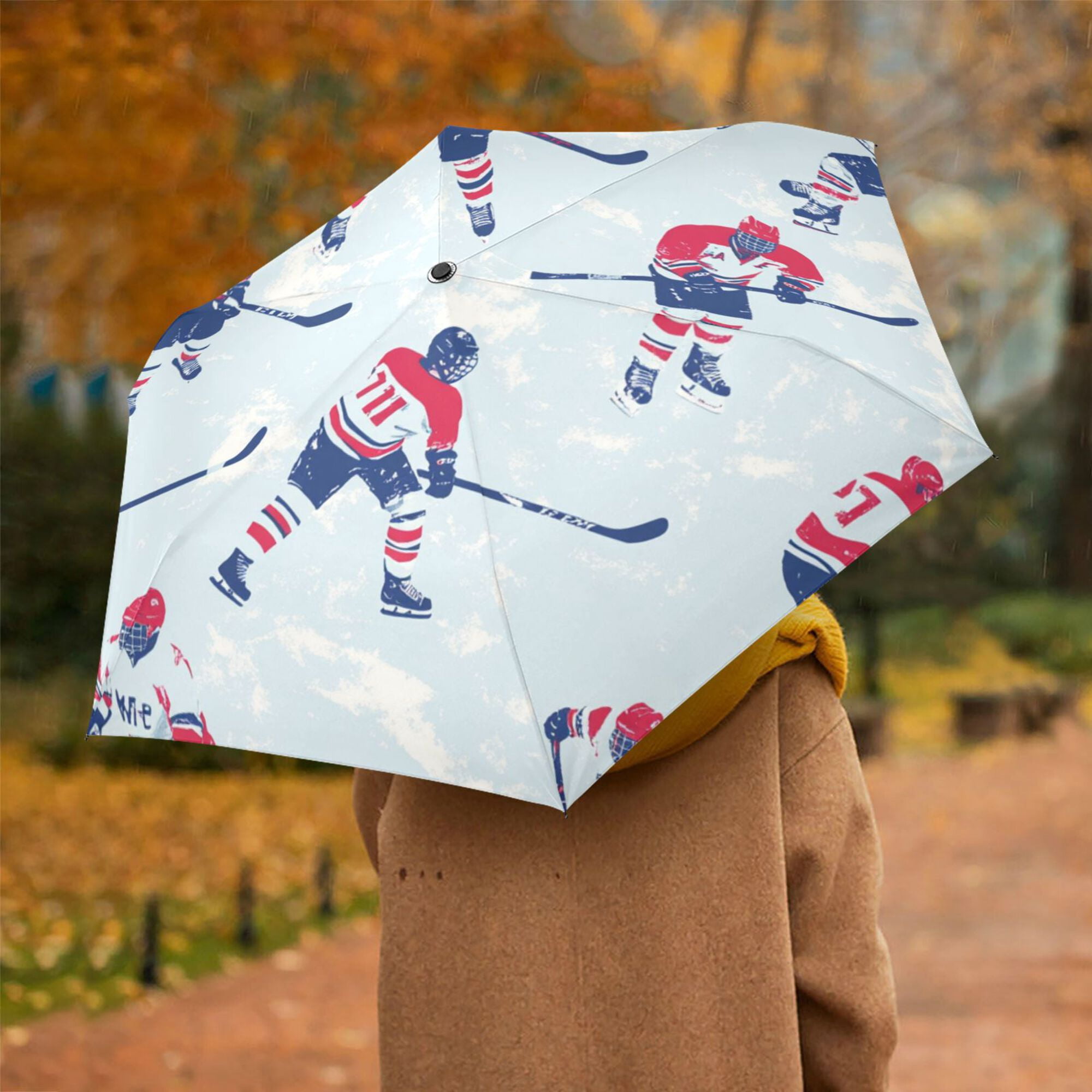 FORMRS Travel Umbrella Folding Auto Open Close Windproof Rain UV Protection, Blue Ice Hockey