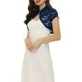 thumbnail image 4 of INSPIRE CHIC Women's Lace Bolero Shrug Stand Collar Button Short Sleeve Shoulder Cover Up L Dark Blue, 4 of 6