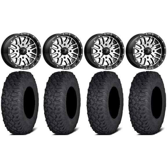 MSA Machined Brute 15" UTV Wheels 32" Coyote Tires Can-Am Maverick X3 / Honda Pioneer 1000 / Talon