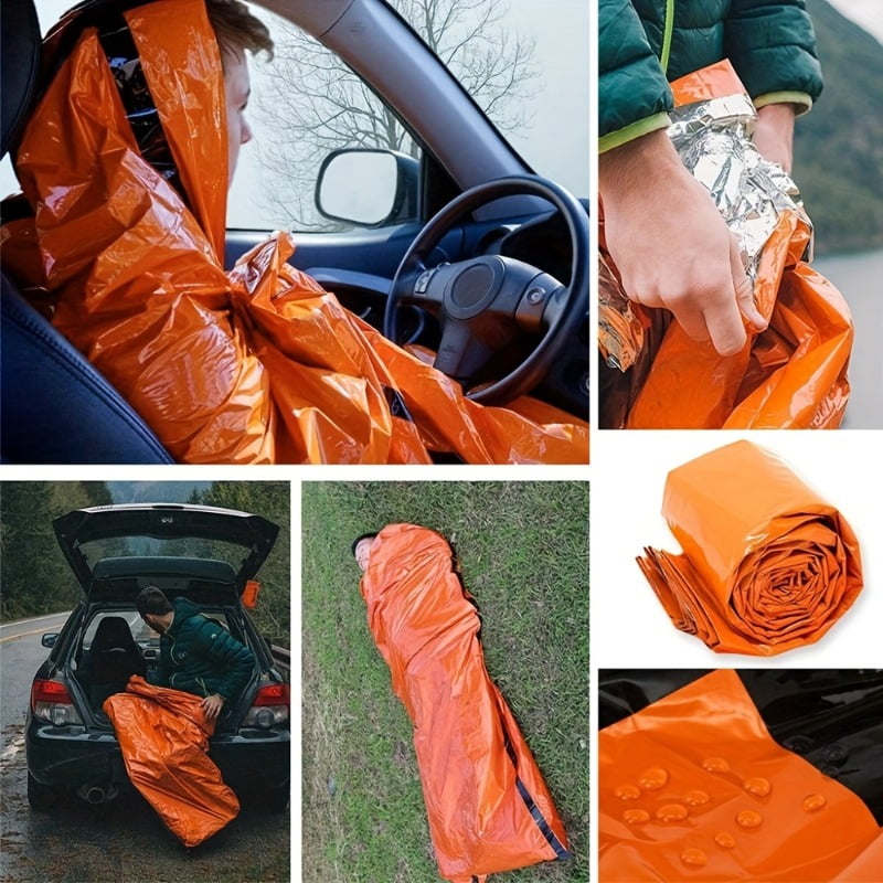 8Pcs Emergency Sleeping Bag Survival Bivy Sack, Lightweight Thermal Mylar Blanket Waterproof Windproof, Compact Outdoor Emergency Shelter Gear for Camping Hiking Backpacking Preparedness, Orange