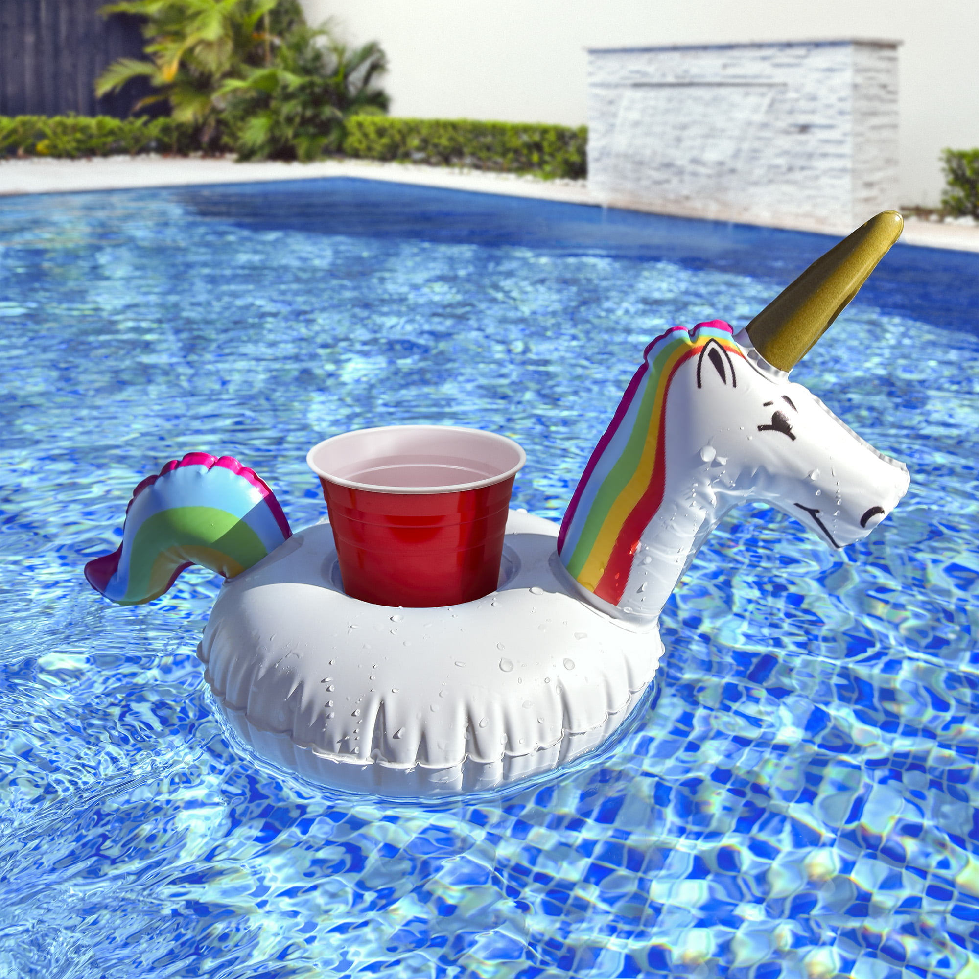 Inflatable Floating Drink Can Cup Holder Swimming Pool Flamingo Unicorn Fun f90 