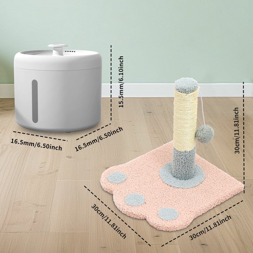 Circulating Cat Water Fountain + Scratching Tower, Ultra Quiet Drinking Dispenser with Ripple Basin, Designed to Increase Hydration for Cats & Small Animals (2000ML)