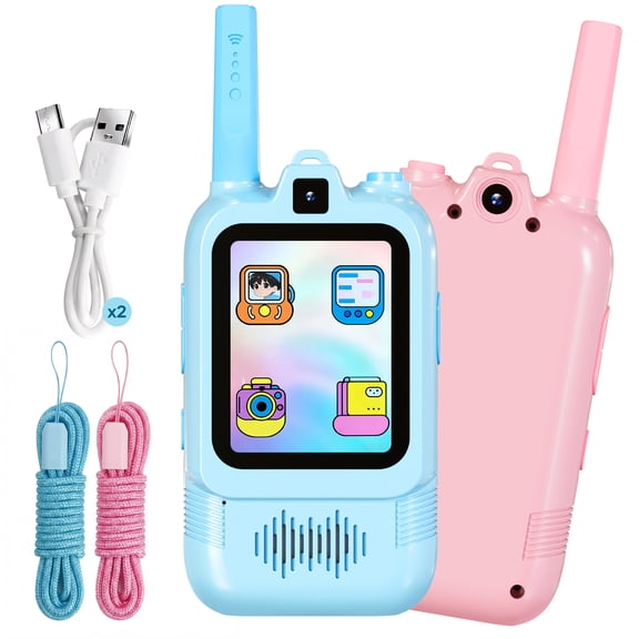 SaveJoy Video Walkie Talkie Toys for Kids,2 Pack Rechargeable Video Intercom with Switchable Dual Cameras,Long Range,Interactive Chat with Photos, Music & Voice Message for Boys Girls Ages 3-12