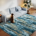 thumbnail image 2 of Jakolive 4x6 Feet Blue and Yellow Plush Shag Rug, Soft Cozy Fuzzy Carpet with Enhanced Non-Slip Backing, Great for Bedroom, Living Room, Kids' Room, Nursery, Teen Dorm - Stylish Home Decor, 2 of 8
