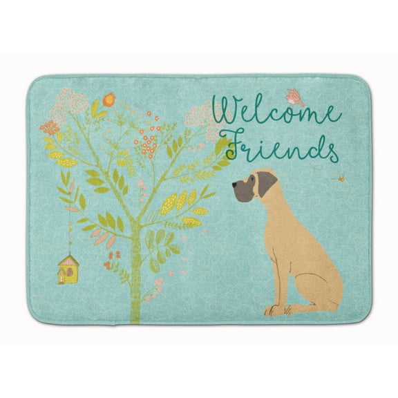 Carolines Treasures BB7588RUG Welcome Friends Fawn Great Dane Natural Ears Machine Washable Memory Foam Mat 19 X 27"