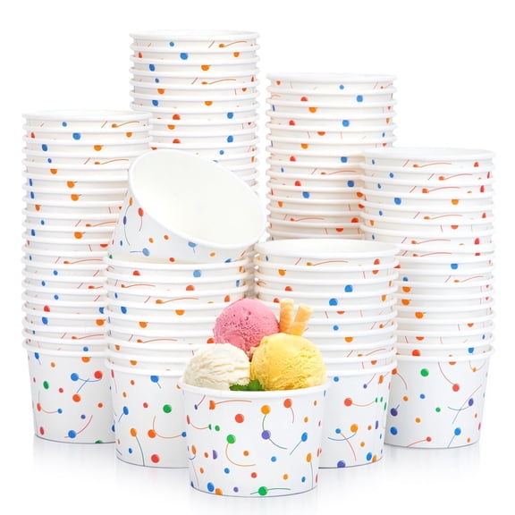 Treamon Disposable Paper Ice Cream Cups, Dessert Bowl for Yogurt, 9 oz 100 Pack