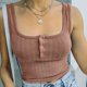 thumbnail image 3 of Blusa de punto sin mangas con cuello cuadrado y botón frontal para mujer, informal, para verano, color marrón XL, 3 of 6