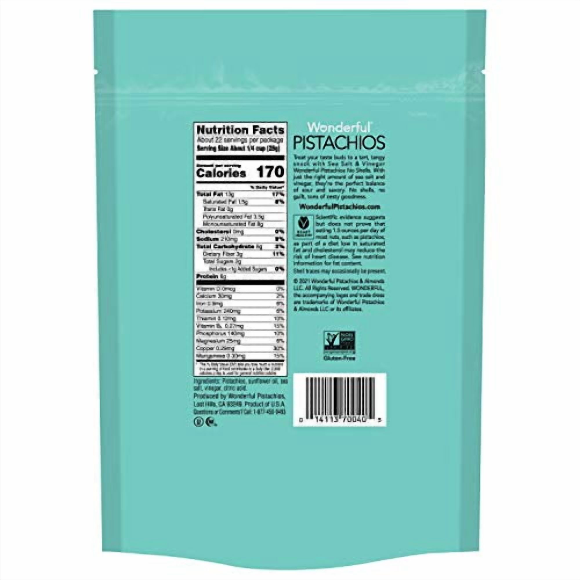 Wonderful Pistachios, No Shells, Sea Salt & Vinegar Flavored Nuts (22 oz.)