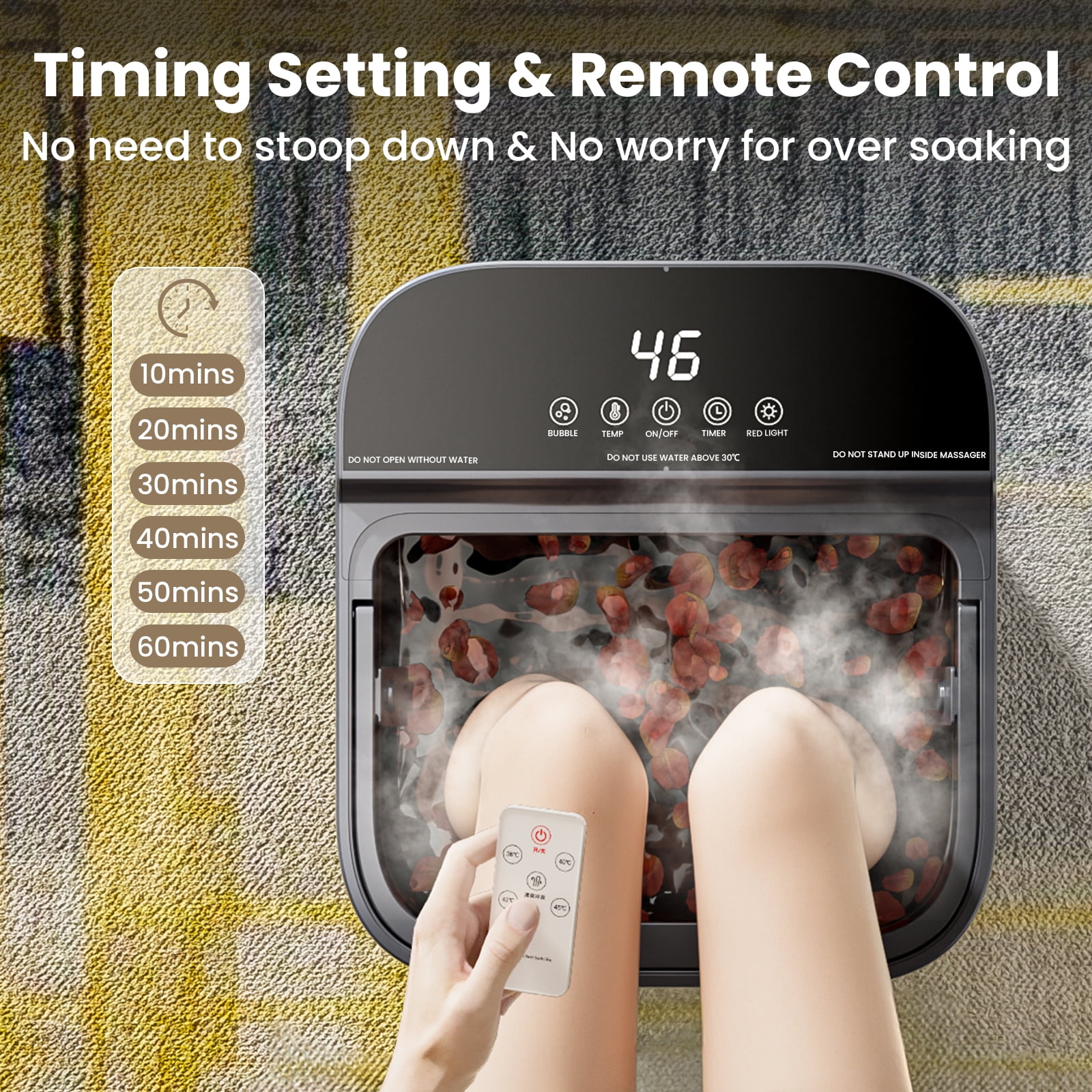Collapsible Foot Spa, Foot Bath Massager with Heat, Bubble, Red Light, Temperature Control, Remote Control, Shiatsu Massage Rollers, Pedicure Foot Spa for Stress Relief