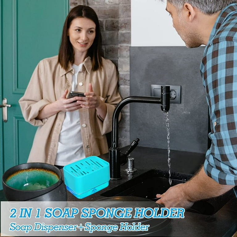  RUNLAIKEJI Dish Soap Dispenser with Sponge Holder, Liquid Dish  Soap Dispenser for Kitchen, 2 in 1 Sponge Holder Dishwashing Soap Dispenser,  Kitchen Sink Countertop Dish Soap Pump Dispenser : Home & Kitchen