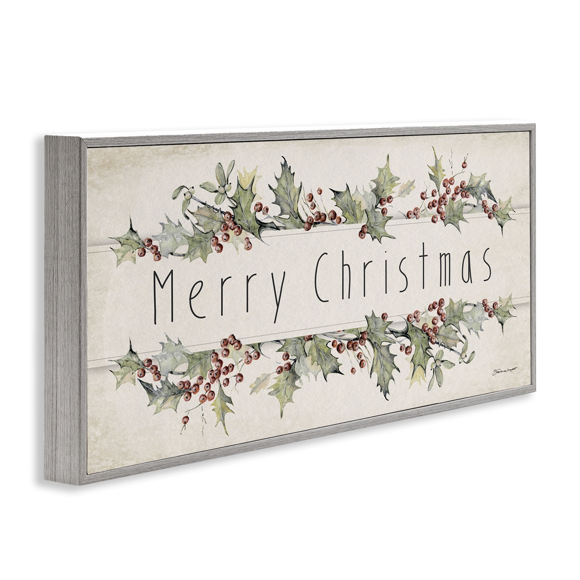 Stupell Industries Vintage Merry Christmas Sentiment Holiday Painting Gray Framed Art Print Wall Art, 24 x 10
