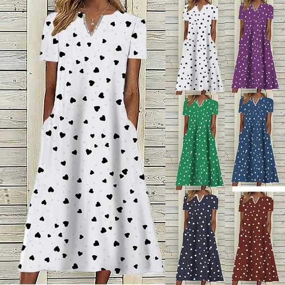 FRSASU Women's Summer Short Sleeve Casual Dresses with Print V-Neck Elastic Beach Dress White 10(XL)