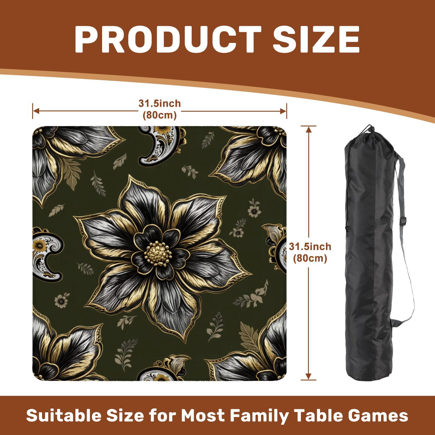 Mahjong Mat 31.5" x 31.5" flower paisley seamless Green Non-Slip Noise Reduction American Mahjong Tiles Table Cover for Dominoes Poker Card Board Games Gift