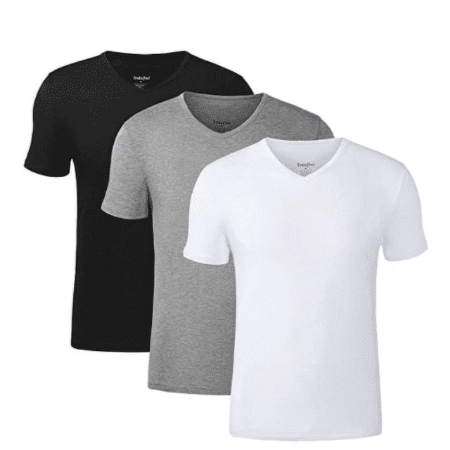Camisetas interiores para hombre, cuello en V, suaves, cómodas, ajustadas, camisetas de manga corta para hombre en paquete de 3 Ormromra ZJWJ380-1