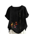 thumbnail image 5 of QUNYINEY Tshirts Shirts for Women Floral Crew Neck Casual Short Sleeve Tops Loose Cotton Linen Button Pullover Women's Tops, 5 of 5