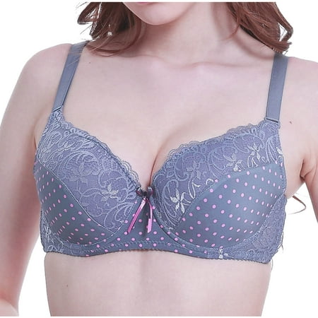 Gnurob Women Lace Bra Push Up Bralette Comfort Underwire Bras Adjustable Straps Underwear Plus Size Bralettes for Heavy Breast Sprots Bra Clearance Saving Gray Medium