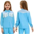 thumbnail image 6 of Aislor Girls Sequin Fringe Button Down Shirt Long Sleeve Sparkly Blouse Top Western Cowgirl Outfit Blue 10, 6 of 7