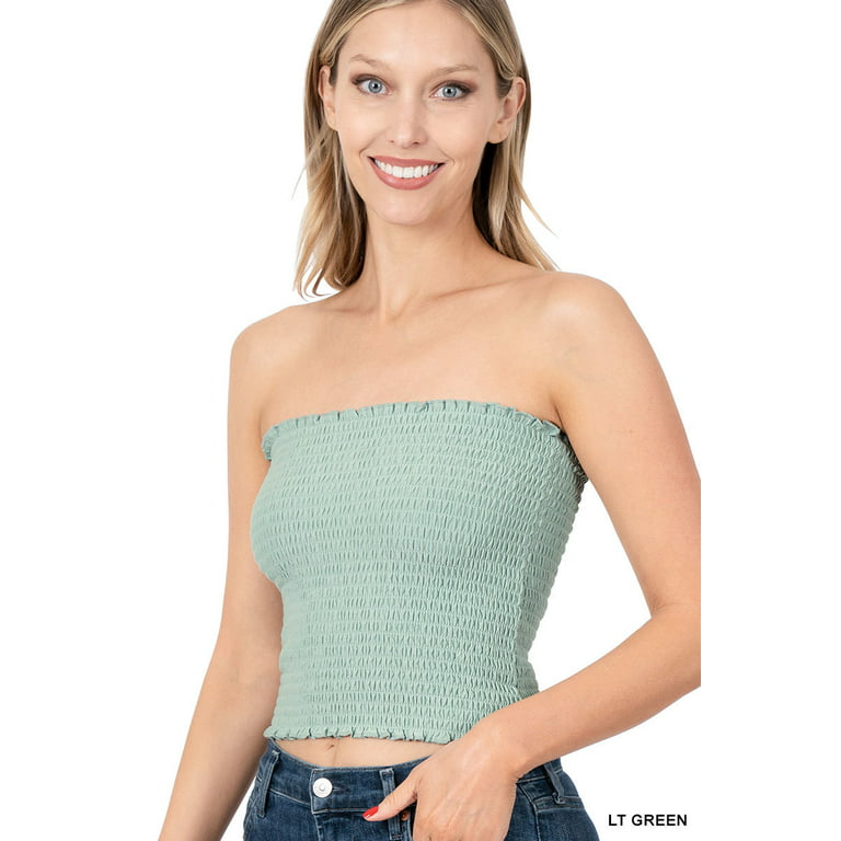 Zenana's Women Strapless Pleated Solid Colors Smocked Bandeau Sexy Tube  Crop Tops (TheLovely) 