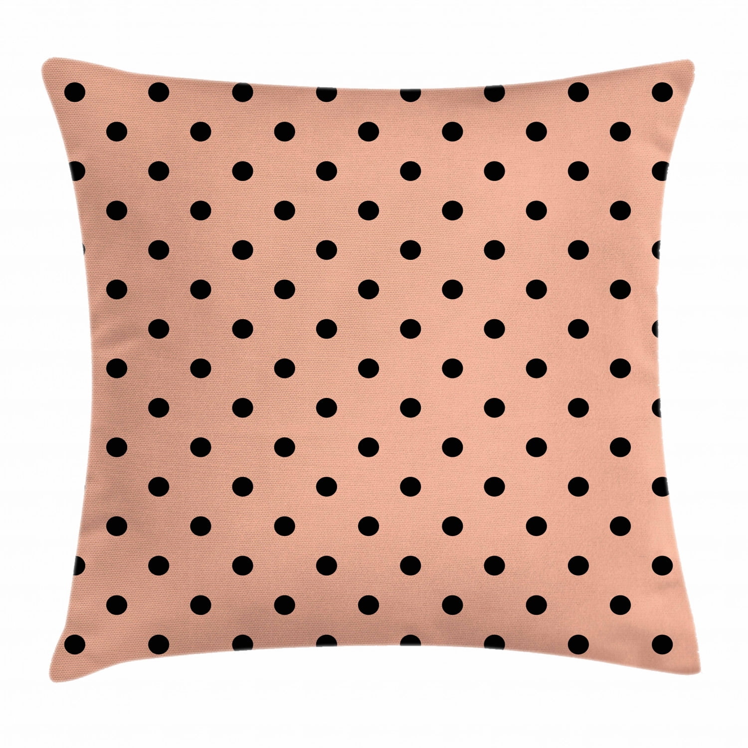 Peach Throw Pillow Cushion Cover, Traditional Black Polka Dots on Soft