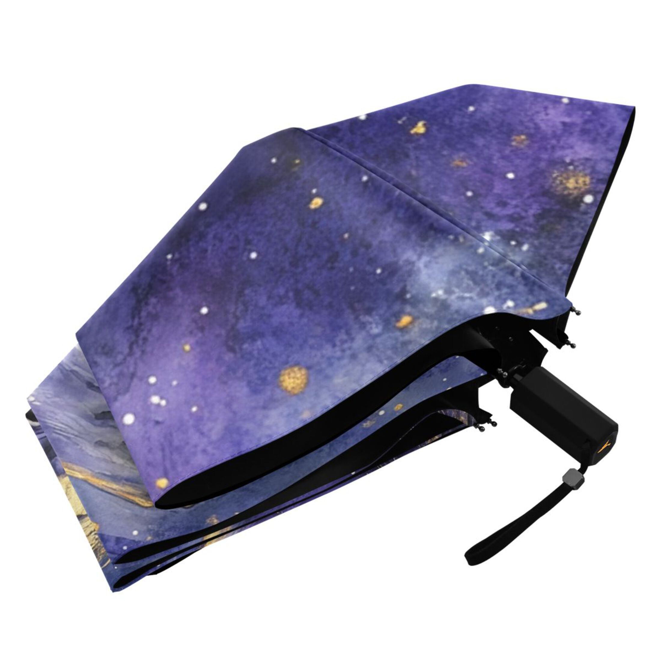 Elegant Purple Golden Horse All Weather Umbrella Triple Folding Parasol 6 Ribs UV Protection Portable