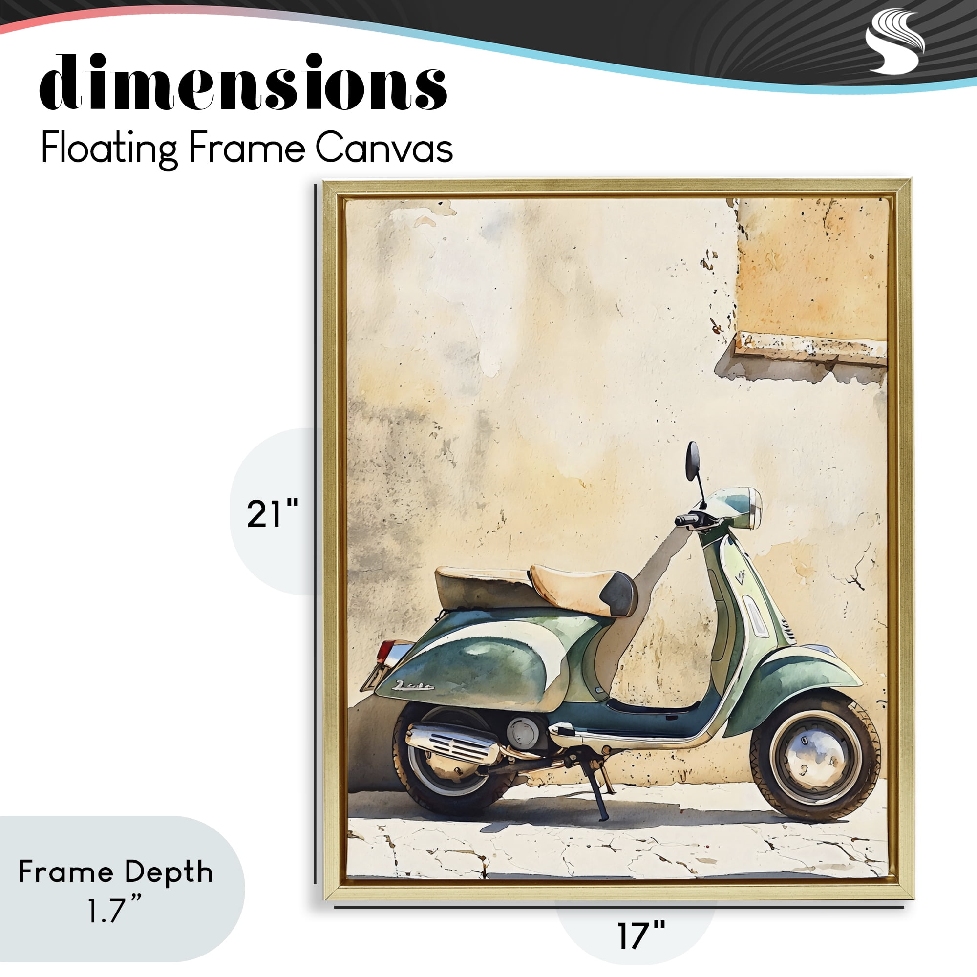 Stupell Industries Vintage Scooter on Italian Street Gold Framed Floater Canvas Wall Art, design by LSR Design Studio