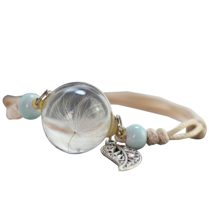 Dried Flower Bracelet Adjustable Transparent Natural Dandelion Bracelet  Charm Bracelet Handmade Weave Glass Ball Hand Rope - Bracelets - AliExpress