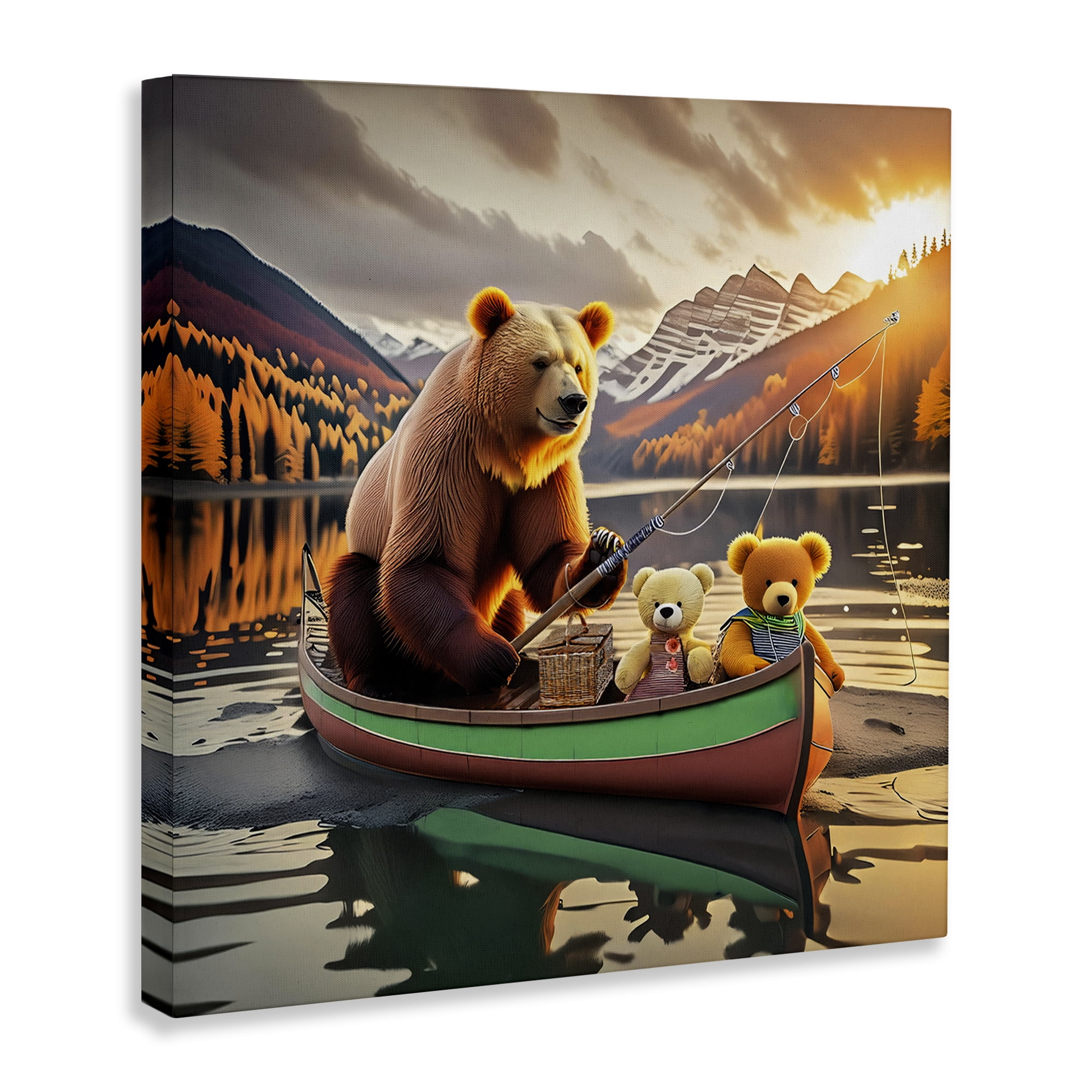Stupell Industries Bear & Friends on Boat Animals Painting Wrapped Canvas Art Print Wall Art, 24 x 24