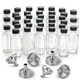 thumbnail image 1 of 36 botellas pequeñas de vidrio transparente de 2 oz (60 ml) con tapas y 3 embudos de acero inoxidable - Botellas de muestra redondas Boston para pociones, jugos, chupitos de jengibre, aceites, 1 of 5