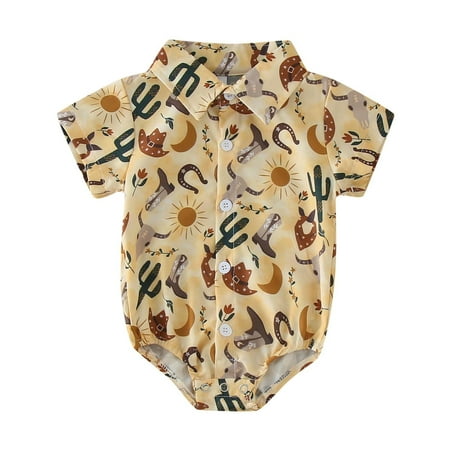 

Boys Short Sleeve Cartoon Cow Printed Romper Bodysuits Gentleman Newborn Infant Clothes Child Clothing Streetwear Dailywear Outwear