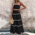 thumbnail image 6 of Xdegoge Linen Two Piece Outfit for Women Maxi Tiered Skirt Set Strapless Bandeau Top Boho Summer Skirts Flowy Flattering Lightweight Beach Vacation Party Holiday Wear, 6 of 7