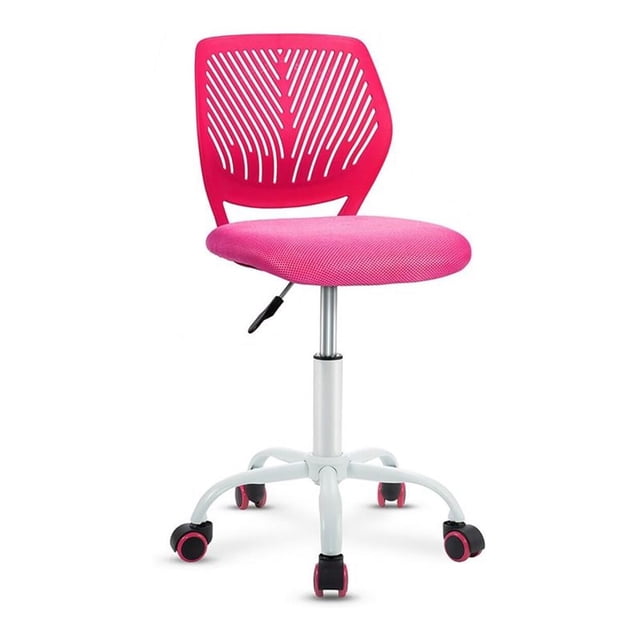Pemberly Row Chaise de Bureau Sans Accoudoirs Pivotante à Dossier Mi-Haut Réglable en Mousse, Rose