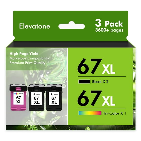 67 67XL Ink Cartridges Compatible for HP 67XL 67 2755e 3 Pack for OfficeJet 2755 4155 2722 2723 2724 2725 2732 Envy 6055 6455 6458 6475 Printer Ink (2 x Black,Tri-color)