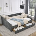 thumbnail image 6 of Queen Size Daybed with Drawers Upholstered Tufted Sofa Bed,,with Button on Back and Copper Nail on Waved Shape Arms, Grey (84.5"x63.5"x26.5"), 6 of 15