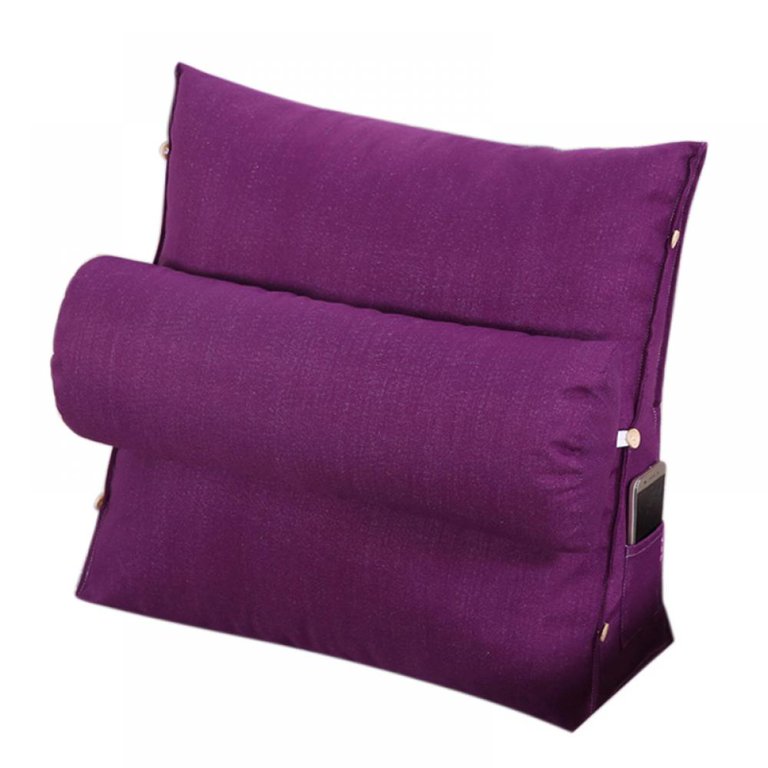 17.7in Soft Wedge Backrest Pillow with Adjustable Headrest, Lumbar Back Neck Support Cushion for Bed Home Sofa Office Chair Use, Purple