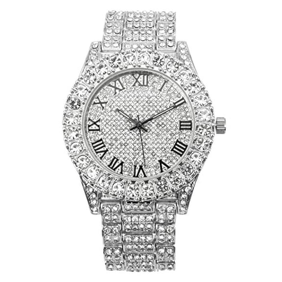 Charles Raymond Mens Big Rocks with Roman Numerals Fully Iced Out Colorful Dial Watch - ST10327 RN Single (ST10327RN Silver BLK R#)