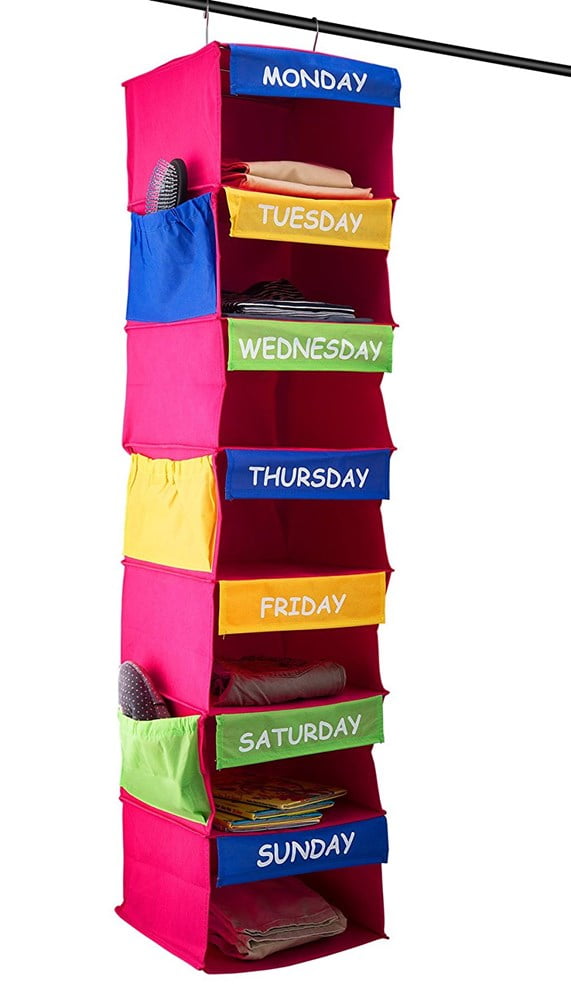 Portable Hanging Closet 7 Shelf Organizer for Kids Daily Activity Organizer 